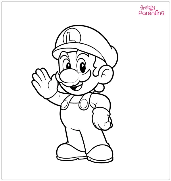 Chibi Luigi Says Hello Coloring Page