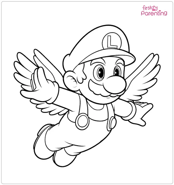 Flying Luigi Coloring Page