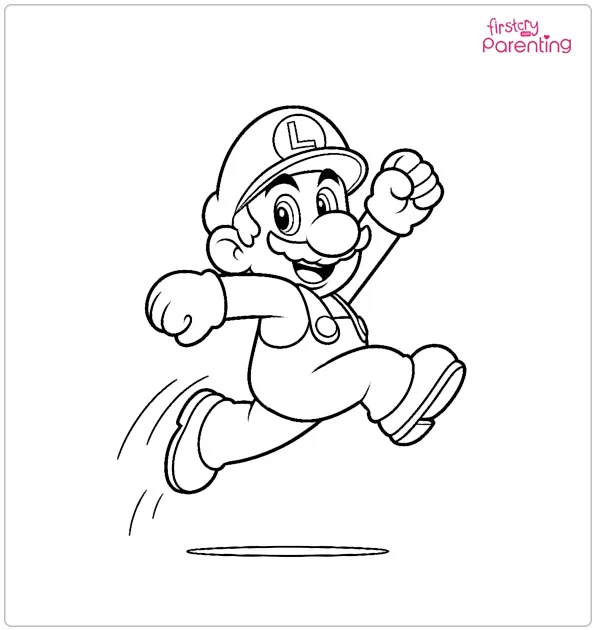 Jumping Luigi Coloring Page