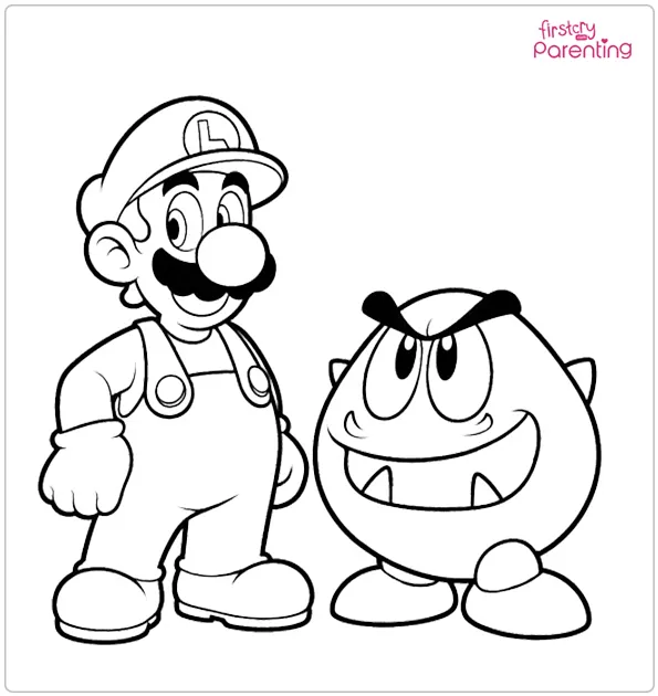 Luigi and Goomba Coloring Page