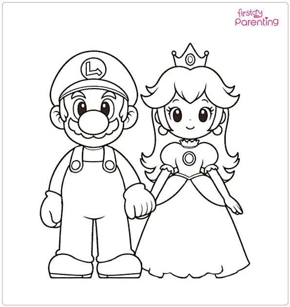 Luigi And Princess Peach Coloring Page