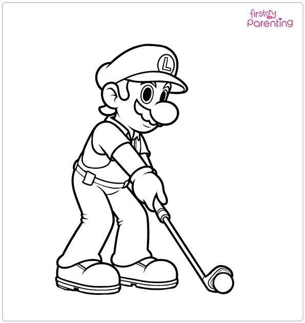 Luigi Playing Golf Coloring Page