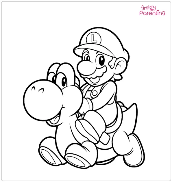 Luigi Riding Yoshi Coloring Page