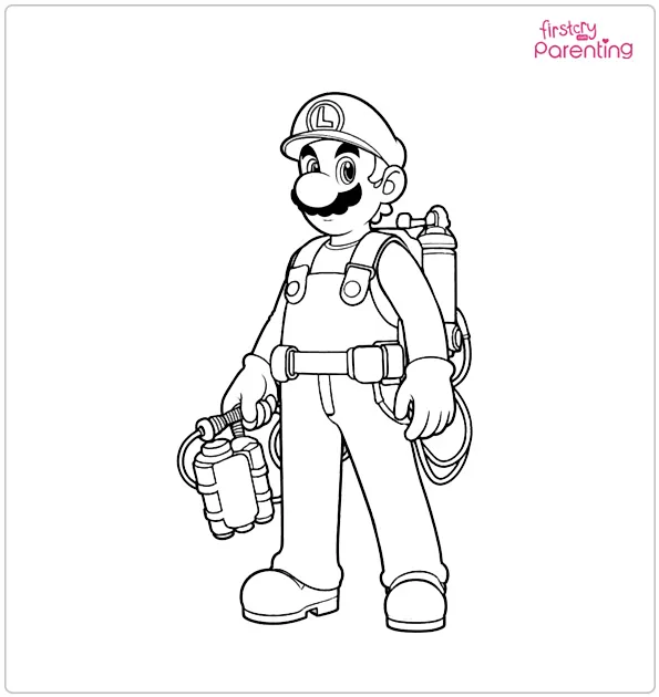 Luigi with Equipment Coloring Page