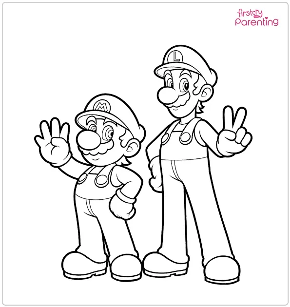 Luigi with Mario Coloring Page