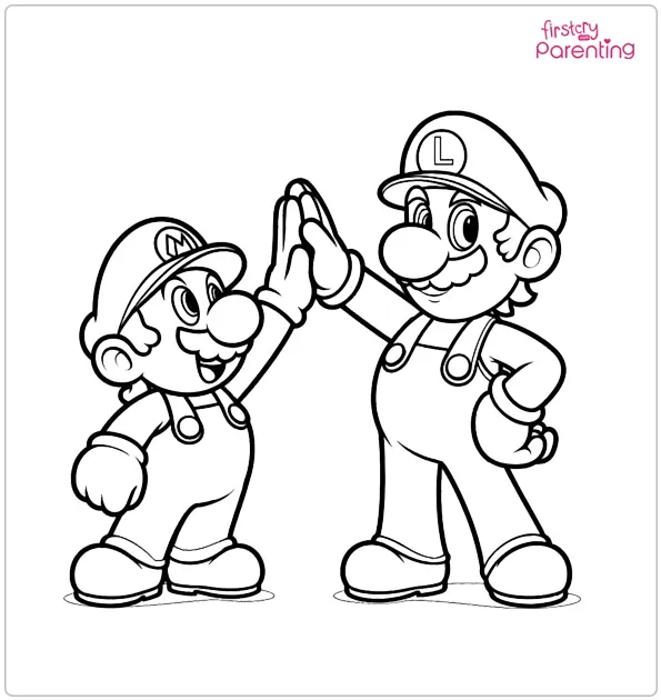 Mario And Luigi Are Doing High-Five Coloring Page