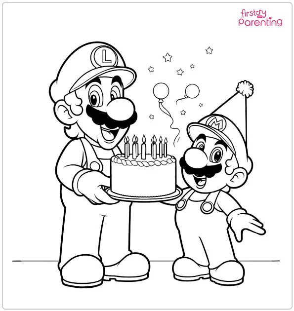 Mario and Luigi Birthday Coloring Page