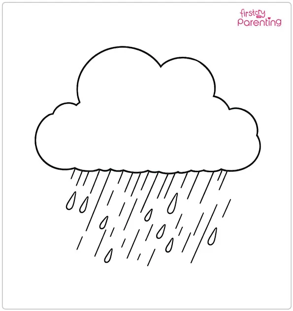 Easy Cloud With Rain Coloring Page