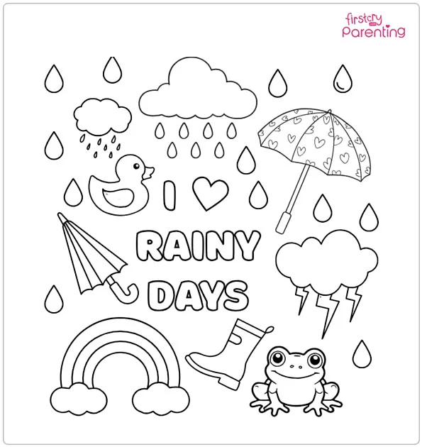 I Love Rainy Days Coloring Page