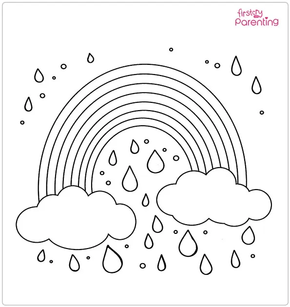 Raindrops And Rainbows Coloring Page