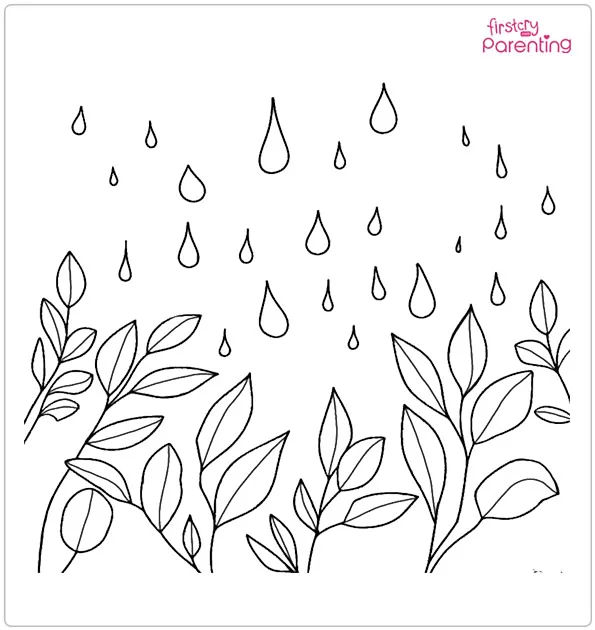 Raindrops Falling On Leaves Coloring Page