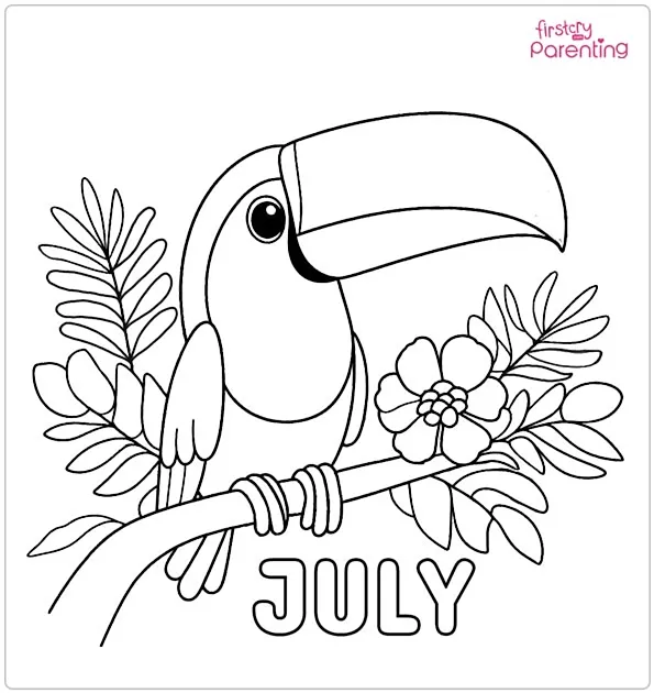 A Toucan Enjoying July Coloring Page