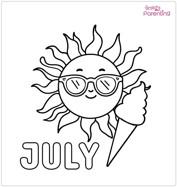 Cute July Coloring Page