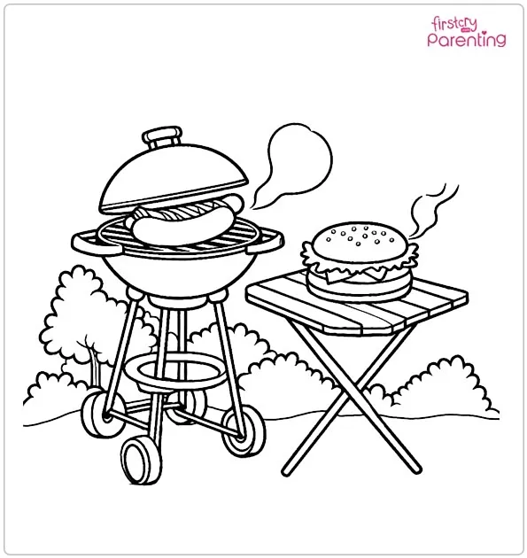 Grill With Burgers And Hot Dogs Coloring Page