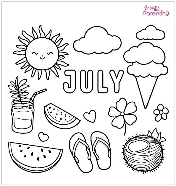 Hello July Coloring Page