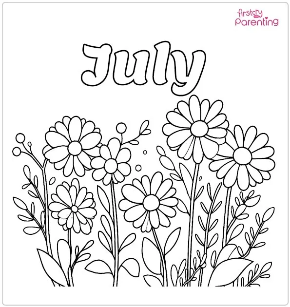 July and Flowers Coloring Page