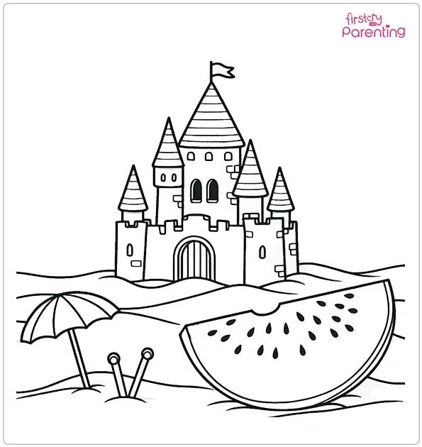 July Sand Castle Coloring Page