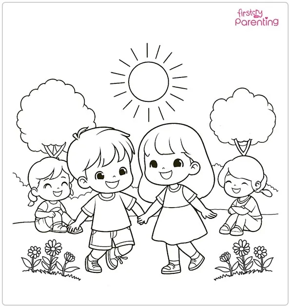 Kids Playing in Summer Coloring Page