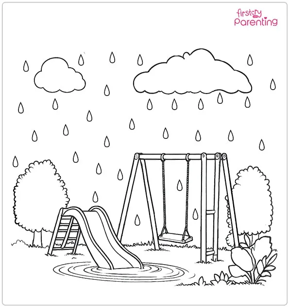 Rain Over The Garden Coloring Page