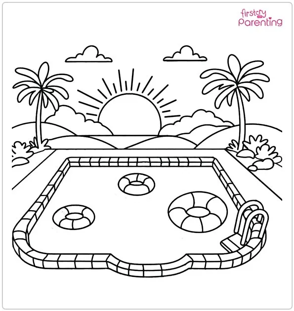 Swimming Pool With Floaties Coloring Page