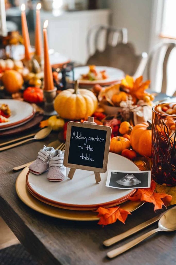 Thanksgiving Table Setting fall pregnancy announcement
