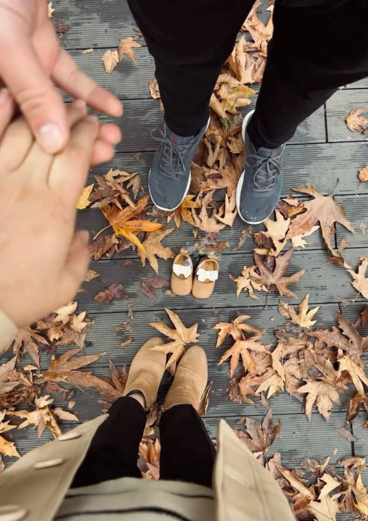 Tiny Shoes in a Leaf Pile baby Announcements