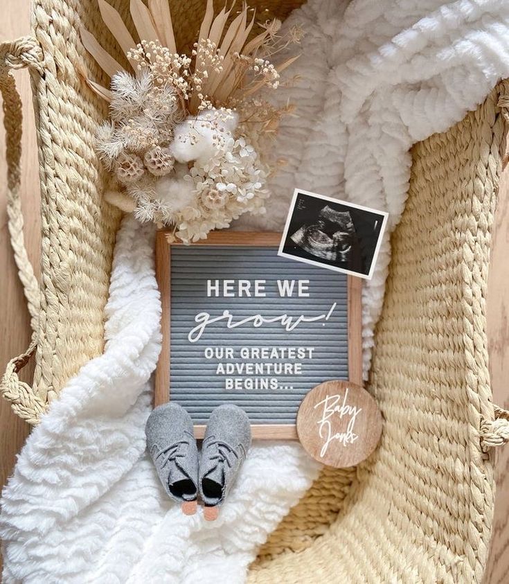 Chalkboard and Cosy Blanket baby announcement