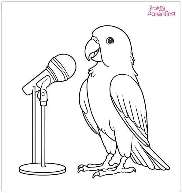 Parrot Singing into a Microphone Coloring Page