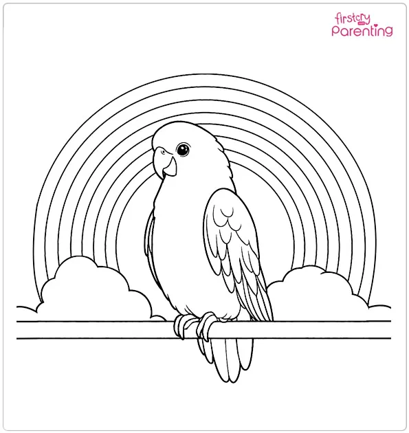 Parrot with Rainbow Coloring Page