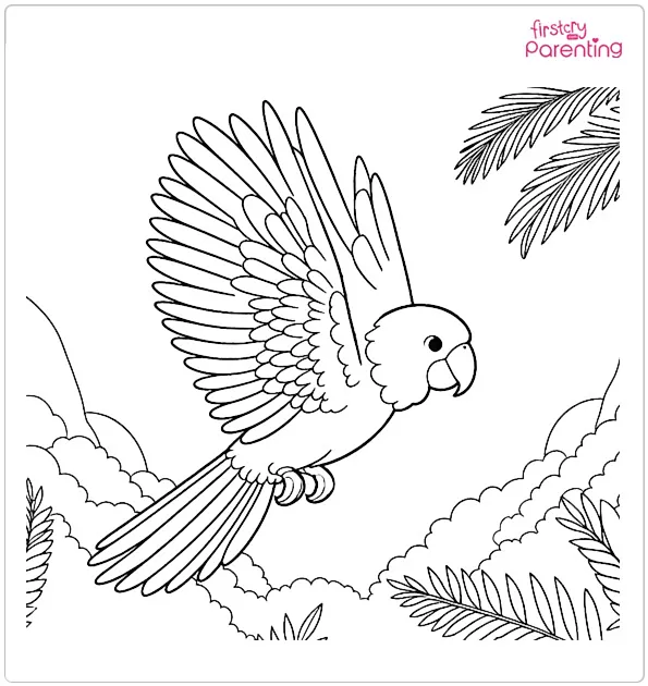 Tropical Parrot Flying In Jungle Coloring Page