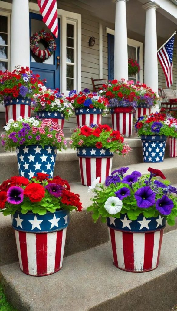 Red, White, and Blue Plant Pots