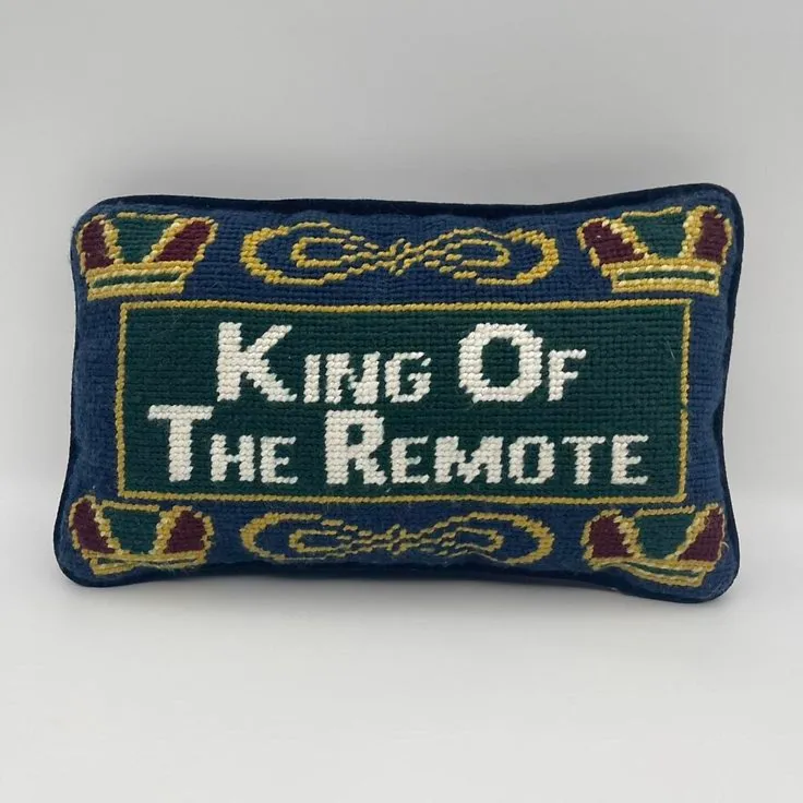 Embroidered King of the Remote Throw Pillow