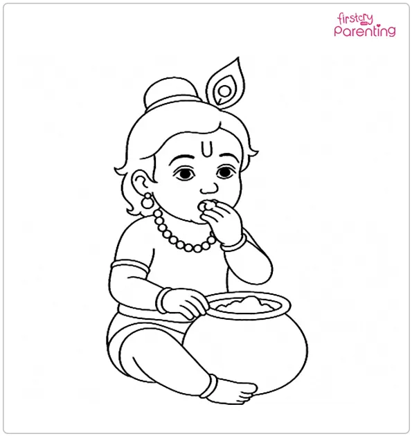 Baby Krishna Eating Makhan Coloring Page