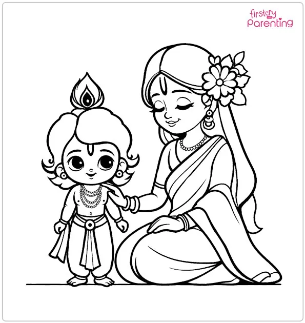 Krishna And Mother Yasodha Coloring Page