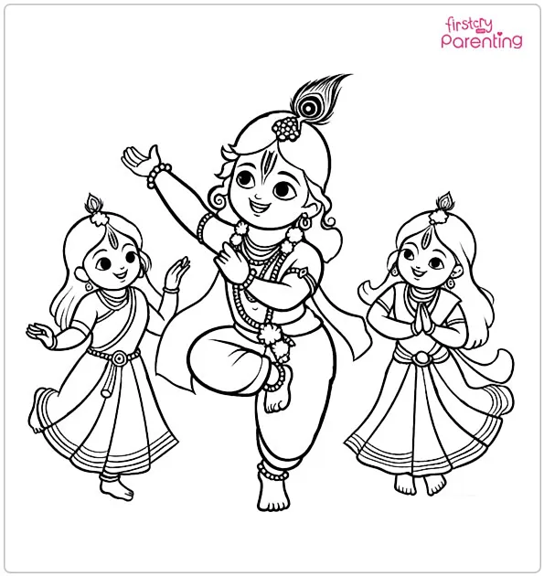 Krishna Dancing With Gopis Coloring Page