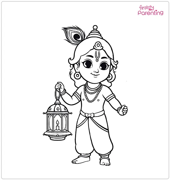 Krishna Holding a Lantern Coloring Page