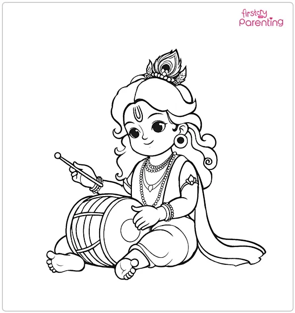 Krishna Playing a Drum Coloring Page