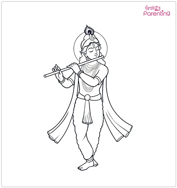 Krishna Playing Flute Coloring Page