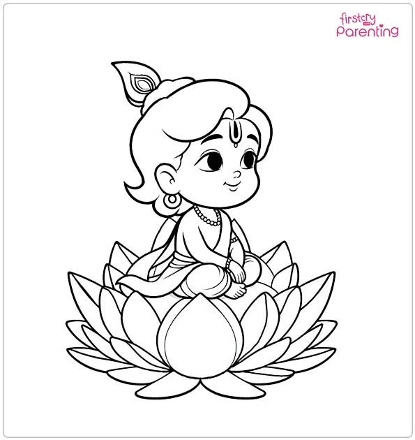Krishna Sitting on a Lotus Flower Coloring Page