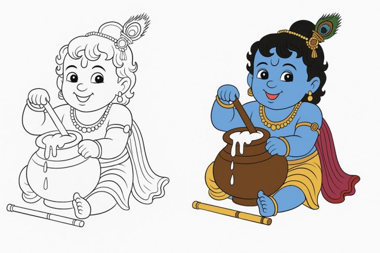Lord Krishna Coloring Pages - Free Printable PDFs For Kids