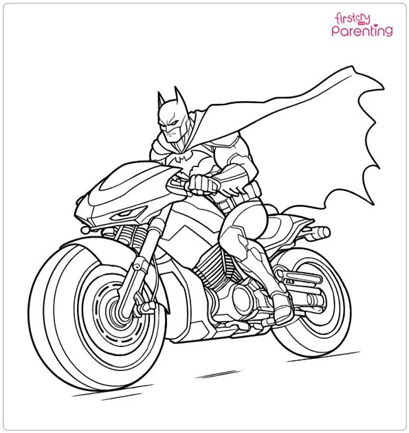 Batman On Motorcycle Coloring Page
