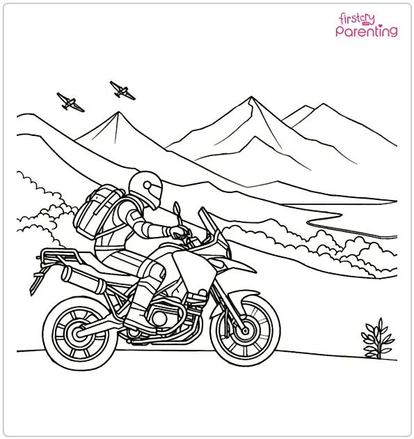 Mountain Motorcycle Ride Coloring Page