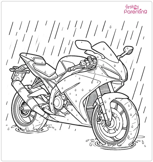 Rainy Day Motorcycle Coloring Page