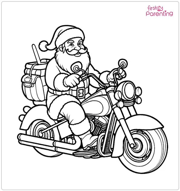 Santa on a Motorcycle Coloring Page