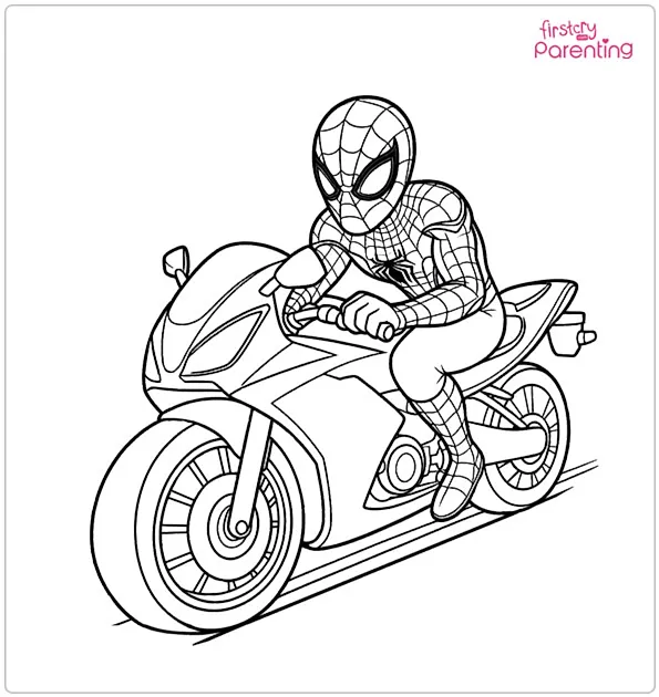 Spiderman On Motorcycle Coloring Page