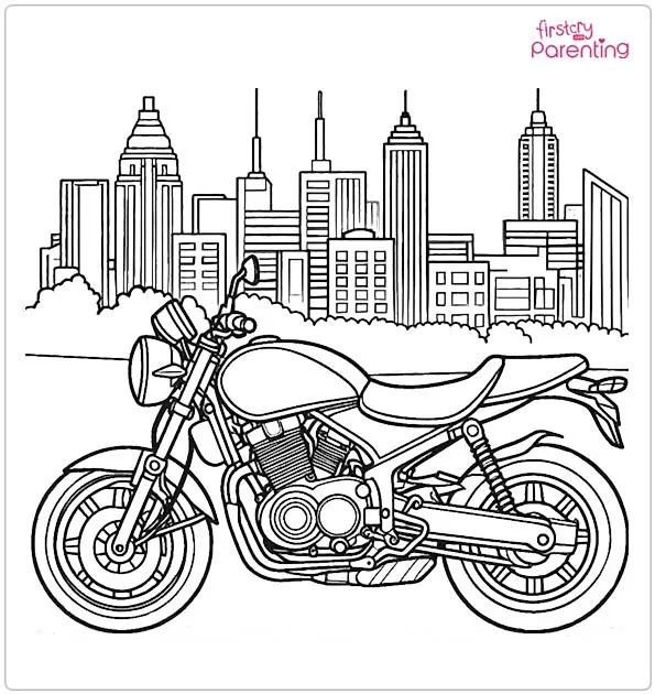 Street Motorcycle In The City Coloring Page
