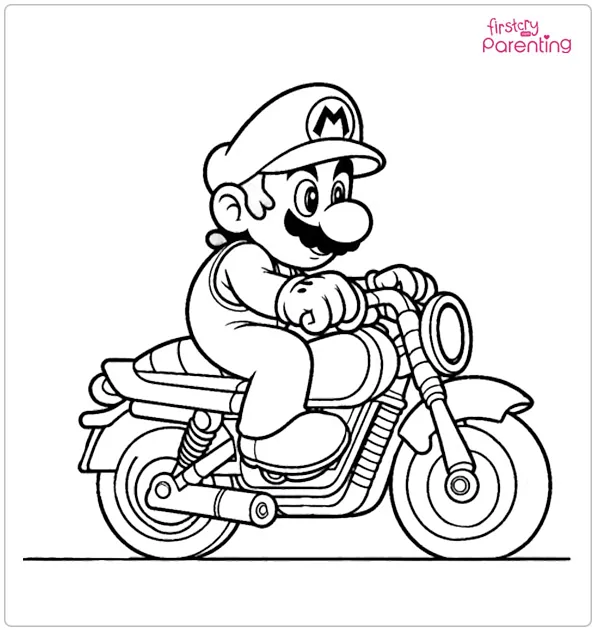 Super Mario On Motorcycle Coloring Page