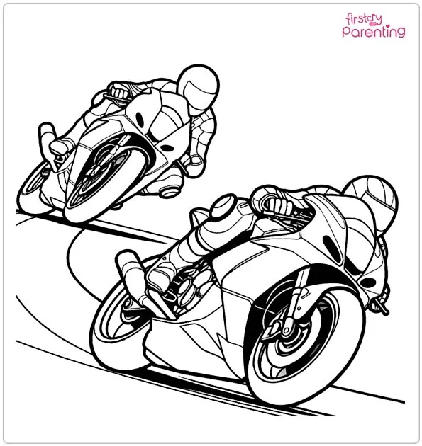 Two Motorcycles Racing On Track Coloring Page