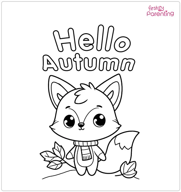 Fox and September Fall Coloring Page