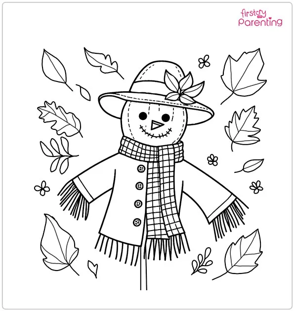 Simple Fall Scarecrow with Scarf and Hat Coloring Page
